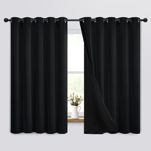Miniatura 333 de Yakamok Cortinas negras, cortinas de ventana con aislamiento térmico y eficiencia energética para dormitorio, cortinas opacas completas y cortinas