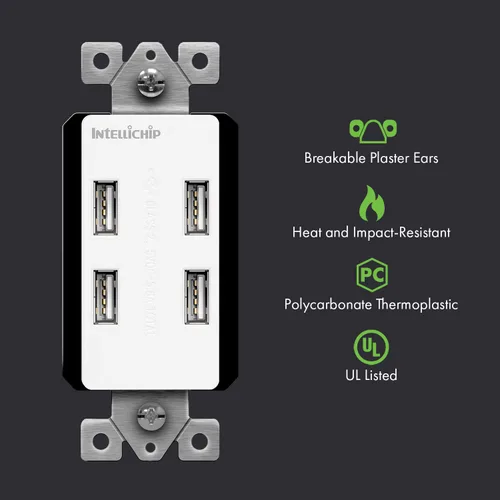 Miniatura 2 de TOPGREENER Receptáculo de salida de pared de 4 puertos USB de ultra alta velocidad de 5.8A, compatible con iPhone SE/11/XS/XR/X/8, Samsung Galaxy