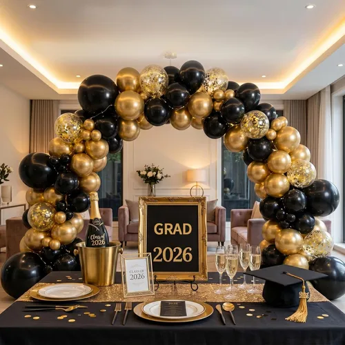 Miniatura 5 de 113pcs Black and Gold Balloon Garland Arch Kit, 18 12 10 5 Inch Black Metallic Gold Confetti Latex Balloons for 2026 Graduation Decorations Class of