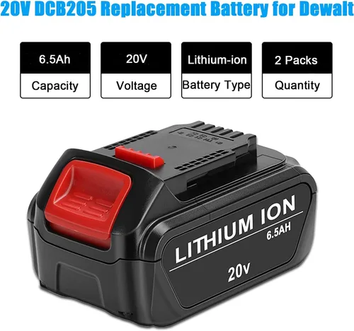 Miniatura 2 de Paquete de 2 baterías de repuesto de 6.5Ah compatibles con DeWalt 20V Max DCB200 DCB204 DCB206 DCB201 DCB203 compatible con herramientas eléctricas