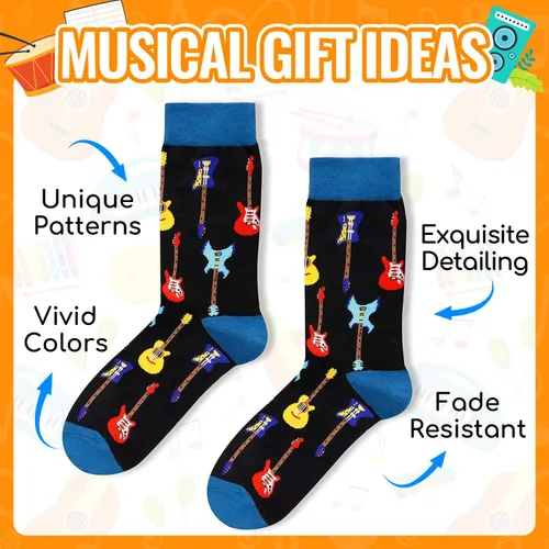 Miniatura 7 de HAPPYPOP Regalos de notas musicales para hombres, calcetines novedosos para piano de guitarra, regalos de batería para amantes de la música