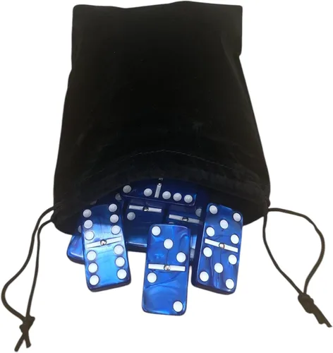 Miniatura 23 de Marion & Co. Dominó Doble Seis 6 Azulejos Negros Tamaño Jumbo de Torneo Profesional con Giradores en Bolsa Elegante de Terciopelo Negro