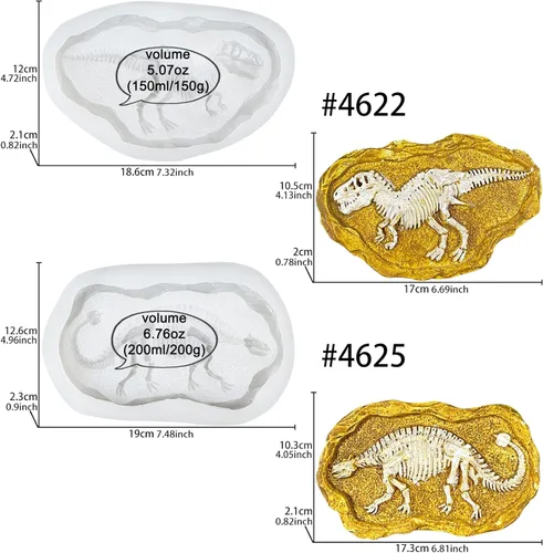 Miniatura 2 de FUNSHOWCASE Moldes de silicona para baratijas de dinosaurio, fósiles de dinosaurios, esqueletos de excavación de dinosaurios, bandejas de 2