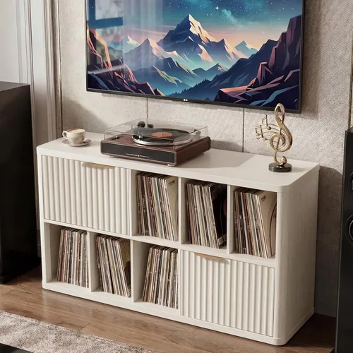 Miniatura 7 de LELELINKY Soporte grande para tocadiscos – Armario de discos de 39.5 pulgadas con almacenamiento de vinilo abierto con capacidad para hasta 400