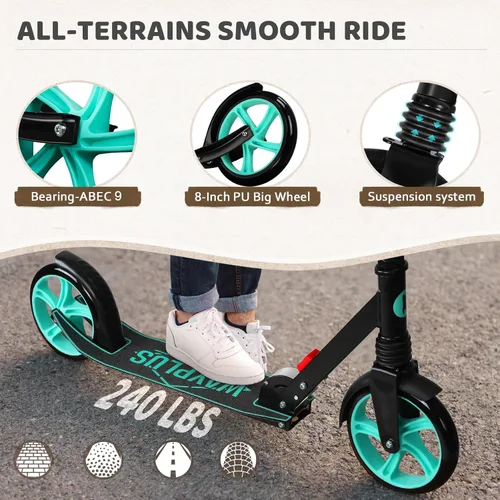 Miniatura 4 de WAYPLUS KS1 Kick Scooter para mayores de 6 años, niños, adolescentes y adultos. Carga máxima de 240 libras. Plegable, ligero, ruedas grandes de 8