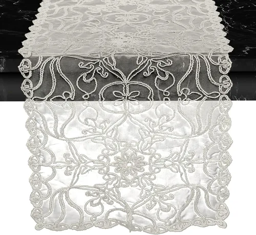 Elegant Comfort Camino de mesa bordado Ingrid – Bufanda de tocador para el hogar comedor – Decoración de mesa de encaje como decoración de mesa de