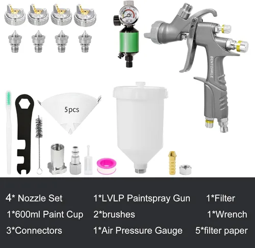 Miniatura 5 de D1 LVLP - Kit de pistola de pulverización de aire con boquillas de 1,3/1,5/1,7/0.079 in, pistola pulverizadora de pintura automotriz para pintura