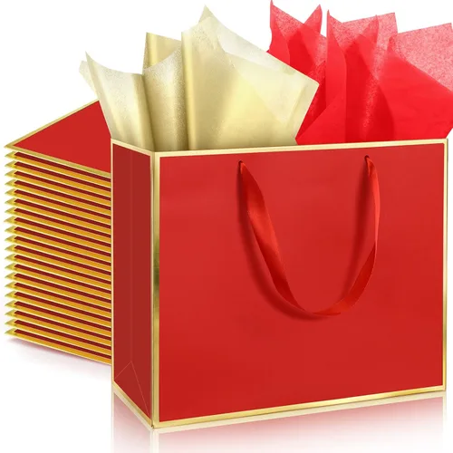 Miniatura 16 de ReliThick Paquete de 12 bolsas de regalo de papel metálico con asas y papel de seda de 11.8 x 10 x 4 pulgadas, bolsa de agradecimiento para Azul