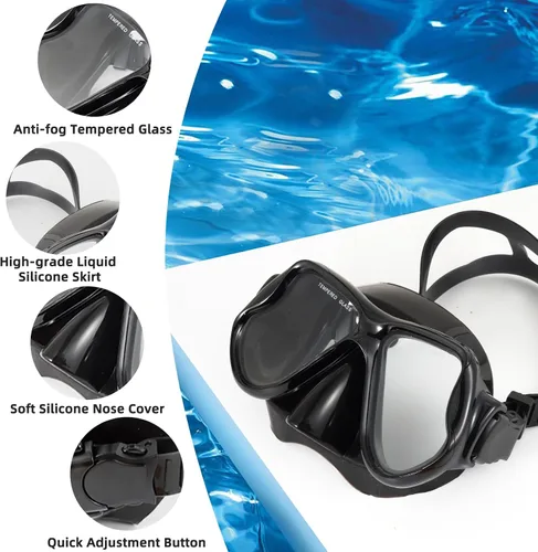 Miniatura 5 de Máscara de buceo, máscara de buceo con antivaho HD vidrio templado gafas de buceo cubierta de nariz, máscara de esnórquel para adultos buceo