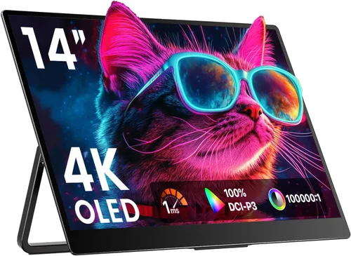 Upperizon Monitor portátil de 14 pulgadas 4K 3840X2400 100000:1 100% DCI-P3 OLED HDMI USB-C Monitor de viaje para laptop, MacBook, PC, Surface PS5