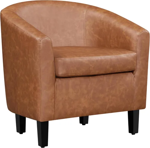 Miniatura 15 de Yaheetech Silla de barril de piel sintética, moderna silla de acento con patas resistentes de madera, silla de club de piel sintética, cómoda silla