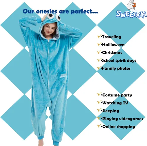 Miniatura 6 de SWEETXIN Pijama unisex para adultos, disfraz de Halloween, Navidad, cosplay para mujeres y hombres