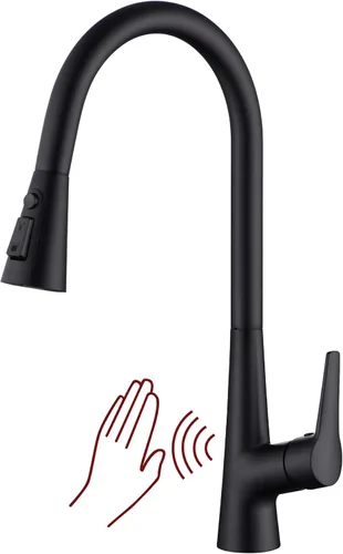 Miniatura 11 de sumerain Canilla de cocina sin contacto con rociador abatible, grifo de fregadero de cocina manos libres con sensor de movimiento de una sola Cromo