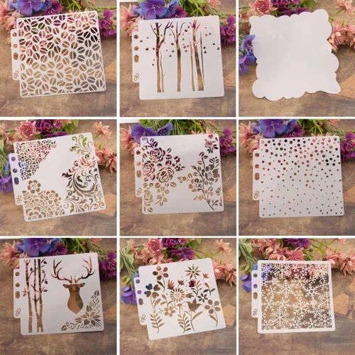 Miniatura 10 de Plantillas de pintura de plástico PET con diseño hueco de copo de nieve, perfectas para diseño textil, decoración de pared, ventana, papel, álbumes