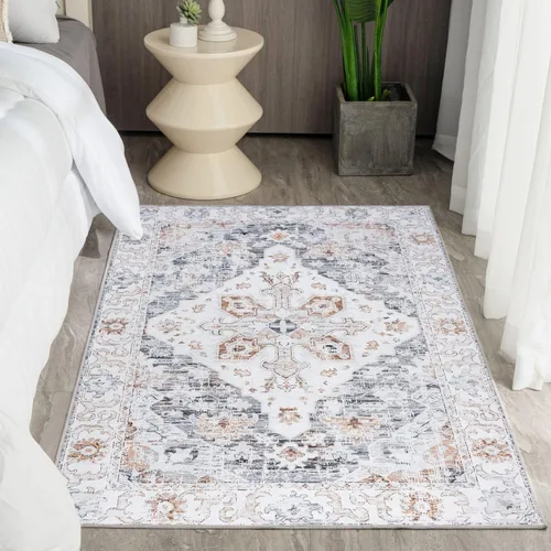 Miniatura 104 de Syalife 4x6 Alfombra Lavable para Área, Ultra Suave Antideslizante, Pila Baja, Alfombra Vintage Resistente a Manchas para Sala de Estar, Alfombra