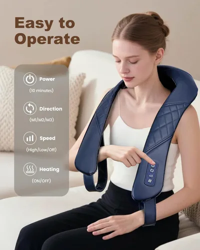 Miniatura 4 de Beleduc Masajeador de cuello inalámbrico para aliviar el dolor de tejido profundo, masajeador Shiatsu cuello hombros con calor, masajeador eléctrico
