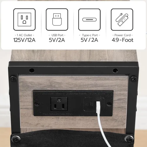 Miniatura 8 de HOOBRO Mesa auxiliar con estación de carga, mesa auxiliar pequeña con soporte para revistas, mesita de noche, estante de almacenamiento de 3 niveles