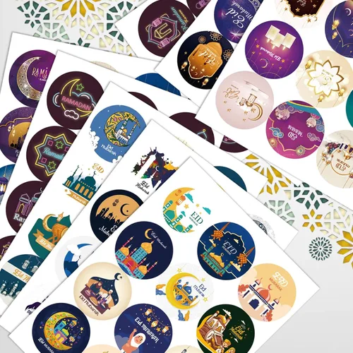 192PCS Eid Al Adha Pegatinas, Eid Mubarak Pegatinas Ronda Ramadán Regalo Etiqueta Etiqueta Engomada رالرارارارراررارررارر الراررال الرال الرال