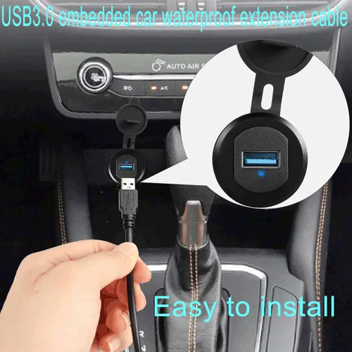 Miniatura 3 de QIANRENON Cable USB 3.0 de 5 Gbps a prueba de agua para automóvil, cable USB 3.0 hembra a macho para montaje en panel con luz LED, carcasa