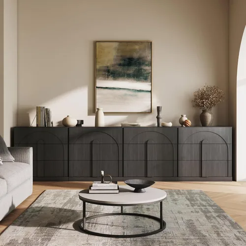 Miniatura 25 de BELLEZE Aparador Modular Acanalado Buffet con Almacenamiento, Mesa Consola Moderna de Mediados de Siglo con Puertas Arqueadas Simétricas, Elegante