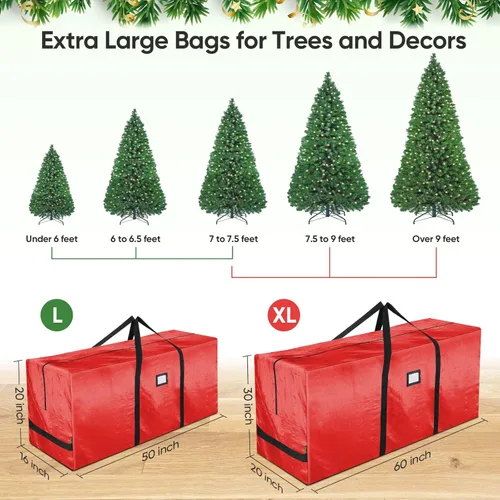 Miniatura 2 de BALEINE - Bolsa para guardar el árbol de Navidad de 7.5 pies, bolsa extra grande de alta resistencia para árbol de Navidad artificial con asas Rojo
