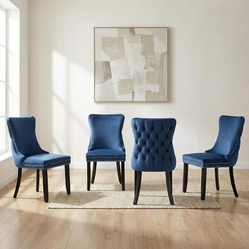 Miniatura 28 de OVENTA Juego de 4 sillas de comedor modernas tapizadas con respaldo completo, sillas de comedor de terciopelo dorado con patas de madera maciza