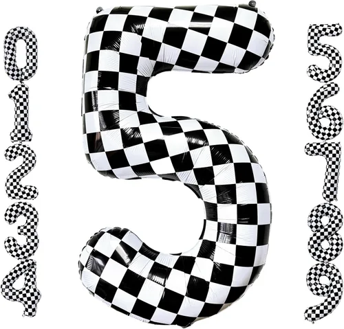 Miniatura 16 de Lovoir Globos gigantes de 40 pulgadas con temática de autos de carreras con el número 3, color negro y blanco para decoración de fiesta de tercer