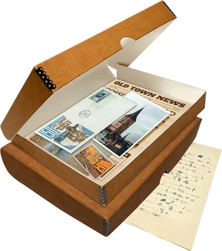 Miniatura 24 de Lineco Caja de almacenamiento tipo folio, diseño de concha, 11 x 14 x 1.75 pulgadas, cartón de archivo, conserva fotos, tarjetas, revistas, Negro