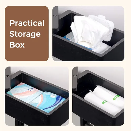 Miniatura 4 de Wealone Soporte de papel higiénico 4 en 1 negro con estante de almacenamiento, caja, rotación de 360°, bambú, papel higiénico de pie, dispensador
