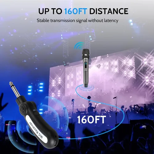 Miniatura 6 de Micrófono inalámbrico de karaoke, sistema de micrófono de mano sin demoras con receptor recargable, adecuado para cantar, enseñar, iglesia, bodas