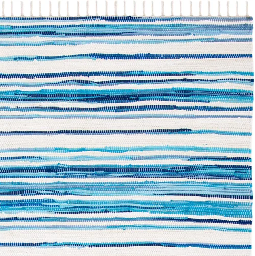 Miniatura 8 de SAFAVIEH Rag Rug Collection - Alfombra de pasillo de 2 pies 3 pulgadas x 7 pies, color marfil y azul, hecha a mano, de algodón a rayas, ideal
