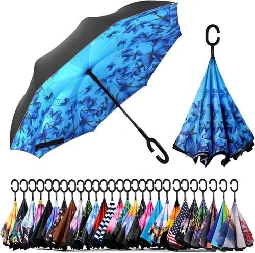 Miniatura 42 de SIEPASA Paraguas invertido invertido de 49/56 pulgadas, doble toldo extra grande, ventilado, resistente al viento, impermeable, paraguas de golf