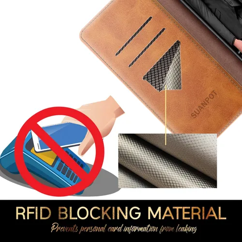 Miniatura 3 de SUANPOT Funda de piel tipo cartera para iPhone 12 Pro Max con bloqueo RFID, tarjetero de crédito, libro de folio magnético de poliuretano