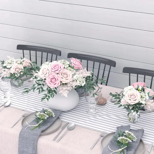 Miniatura 5 de Rosas artificiales realistas, 25 piezas de rosas falsas de aspecto real con tallo para ramos de boda, centros de mesa, despedidas de soltera