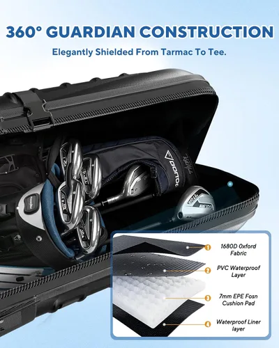 Miniatura 3 de M KARMATER Bolsa de viaje de golf para aerolíneas con ruedas, funda rígida plegable con parte superior de ABS y Oxford resistente 1680D, protección
