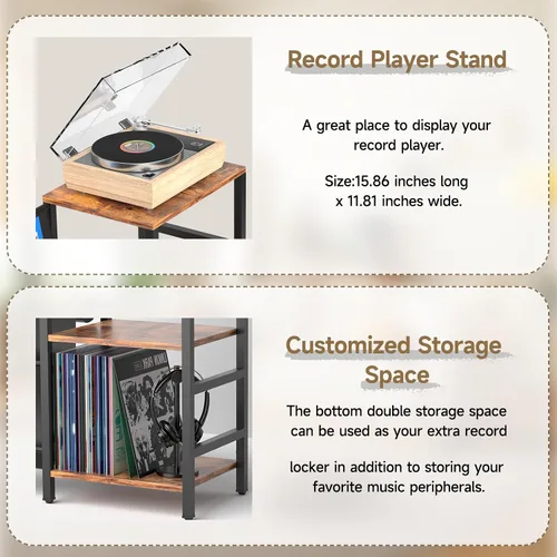 Miniatura 5 de Coco Bird - Soporte para tocadiscos de vinilo con almacenamiento de 3 niveles, estante de exhibición para tocadiscos para 200 álbumes, mesa