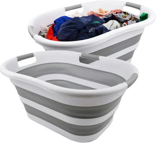 Miniatura 10 de SAMMART Cesta plegable de plástico para la ropa sucia de 40 L (10.5 galones), contenedor de almacenamiento plegable y organizador, tina de lavado