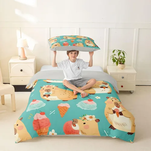 Miniatura 4 de Erosebridal Cute Capybara Duvet Cover Twin Kawaii Capybara Eating Ice Cream Comforter Cover for Kids Teens Cartoon Cute Animals Bedding Set Cake