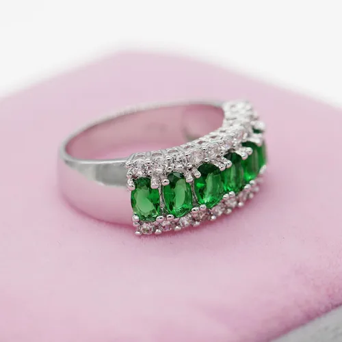 Miniatura 5 de Uloveido 7 piedras de circonio cúbico verde media lunamenisco anillos compromiso, los mejores regalos para mujeres niñas tamaño 6 7 8 9 J501