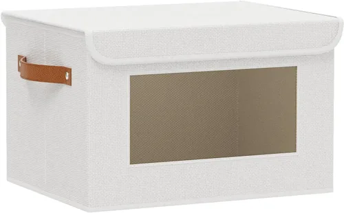 Miniatura 20 de Cesta de almacenamiento de tela con tapa, organizador decorativo de lino para armario, caja de almacenamiento de 15 x 9.8 x 9.8 pulgadas con asas