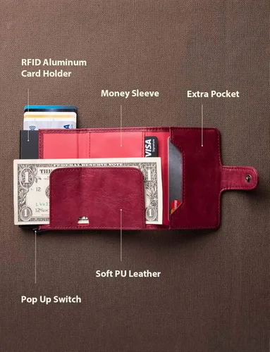 Miniatura 2 de LUNGEAR Tarjetero de cuero para tarjetas de crédito automático, billetera minimalista delgada con bloqueo RFID para hombre y mujer