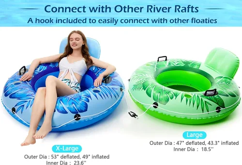 Miniatura 5 de Jasonwell Flotador inflable de tubo de río, flotador de río resistente, flotadores de piscina para lago, tubos de agua de primera calidad