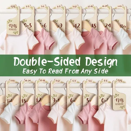 Miniatura 2 de Divisores de armario de bebé para organizador de ropa, 8 piezas adorables de madera de doble cara para ropa de bebé organizador de tamaño de recién