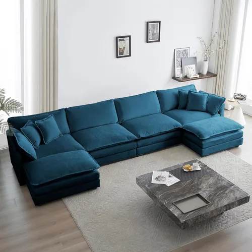 Miniatura 19 de KIVENJAJA - Sofá modular en forma de U extragrande tipo nube, chenilla moderna de 4 plazas con asiento profundo para sala de estar y oficina, con 2