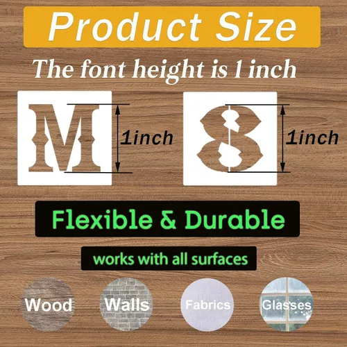 Miniatura 2 de Plantillas de letras y números de 1 pulgada, 38 plantillas de alfabeto para manualidades DIY, plantillas de dibujo reutilizables de plástico