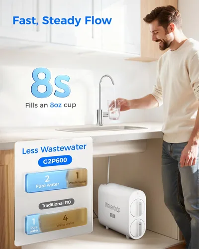 Miniatura 5 de Sistema de ósmosis inversa Waterdrop G2P600, sistema de filtro de agua RO sin tanque de 600 GPD, sistema RO debajo del fregadero, sistema
