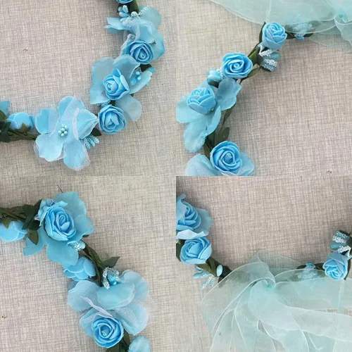 Miniatura 5 de WLBON 2 diademas de flores con corona de rosas y hojas florales, bandas para el cabello, diadema para mujer, Navidad, boda, Halloween, festival