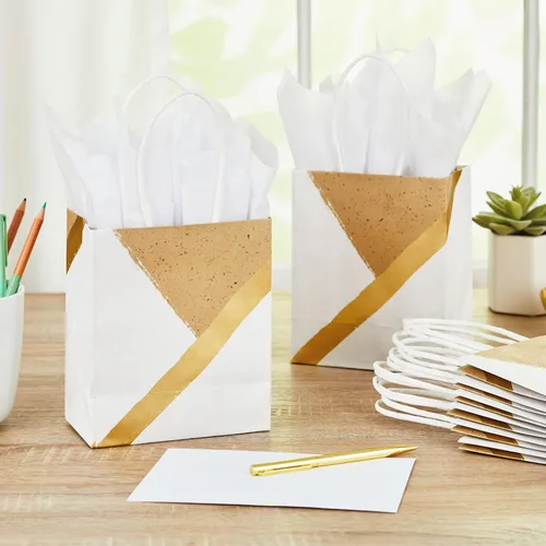 Miniatura 6 de Hallmark Bolsas de regalo pequeñas de papel de 6 pulgadas, paquete de 8 (blanco y kraft) para cumpleaños, Navidad, bodas, graduaciones, baby