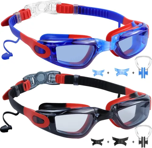 Miniatura 11 de Vvinca Swimming Goggles for Kids 3-15 years-2 Pack, Kids Goggles Anti-Fog/UV No Leaking Swim Goggles for Kids 03-negro oro y negro rosa