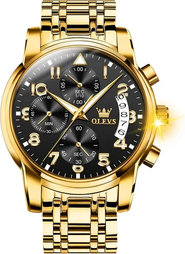 OLEVS Mens Watches Big Face Watches Stainless Steel Waterproof Date Analog Quartz Watches Fashion Business Chronograph Wrist Watches for Men